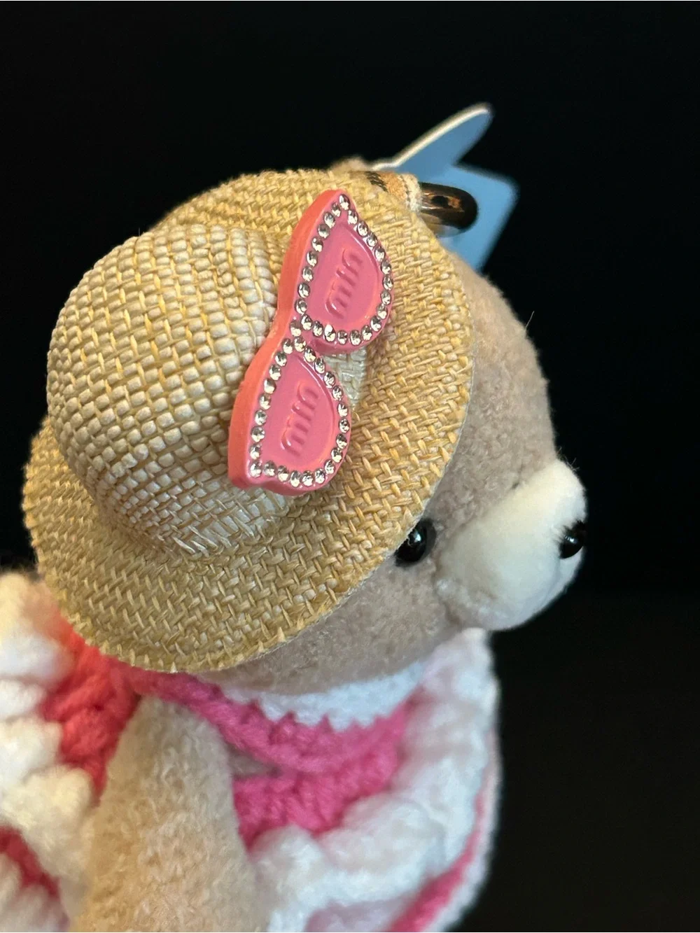 PREMIUM Plush Bear 🐻 Bag or Backpack 🎒 Charm in Pink and Cream with Gold Clasp
